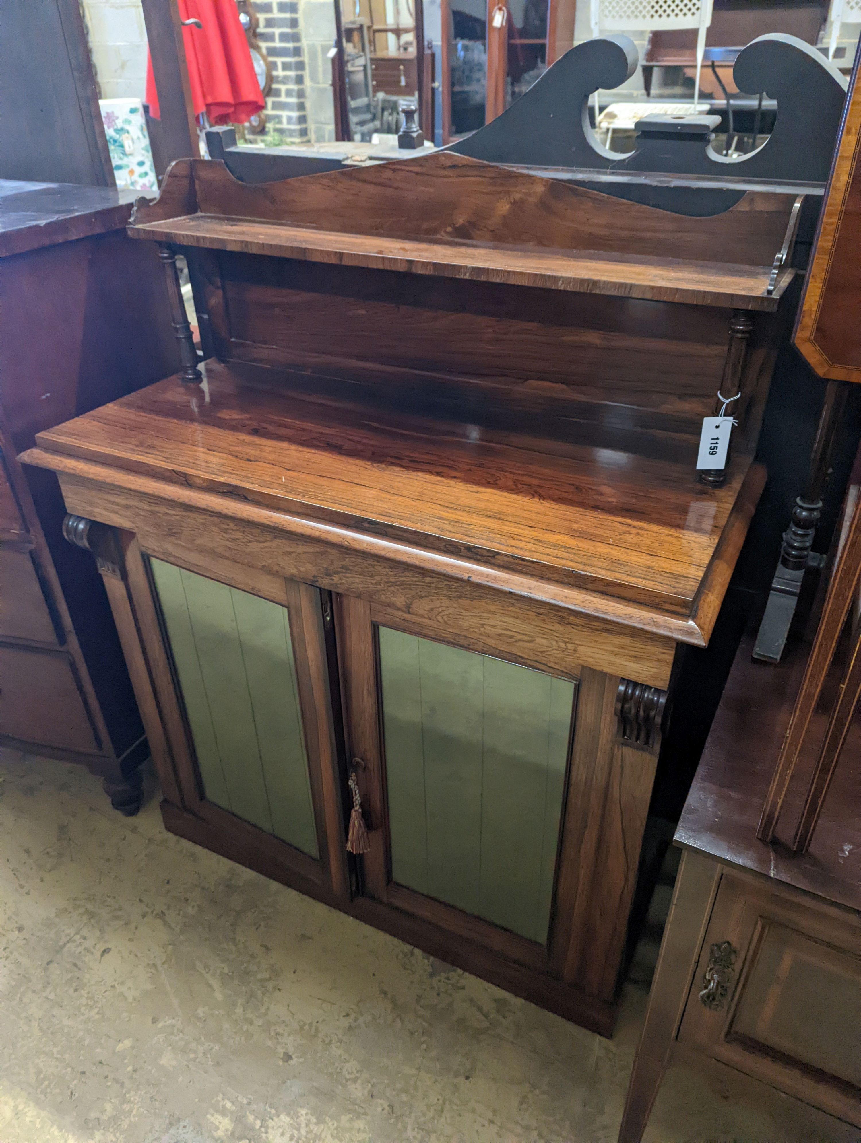 An early Victorian rosewood chiffonier, width 101cm, depth 45cm, height 127cm